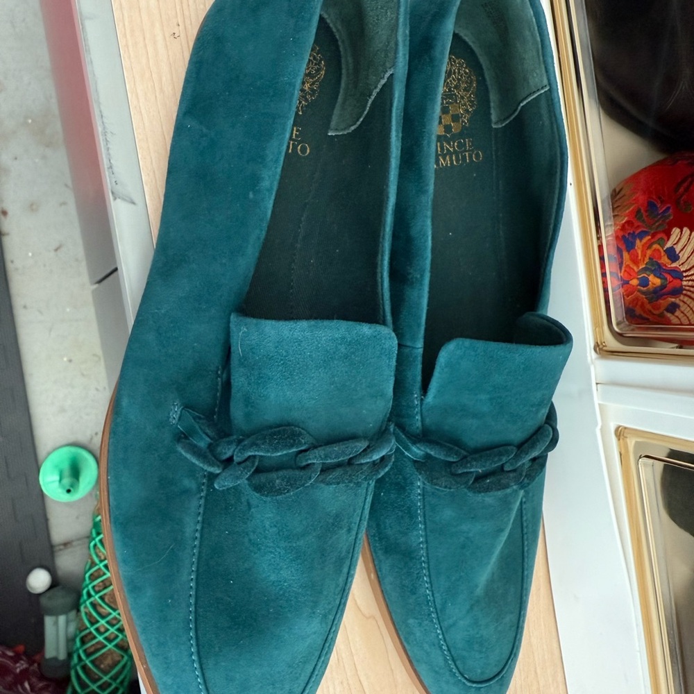 Vince Camuto Blue Suede Flats with Bow Detail